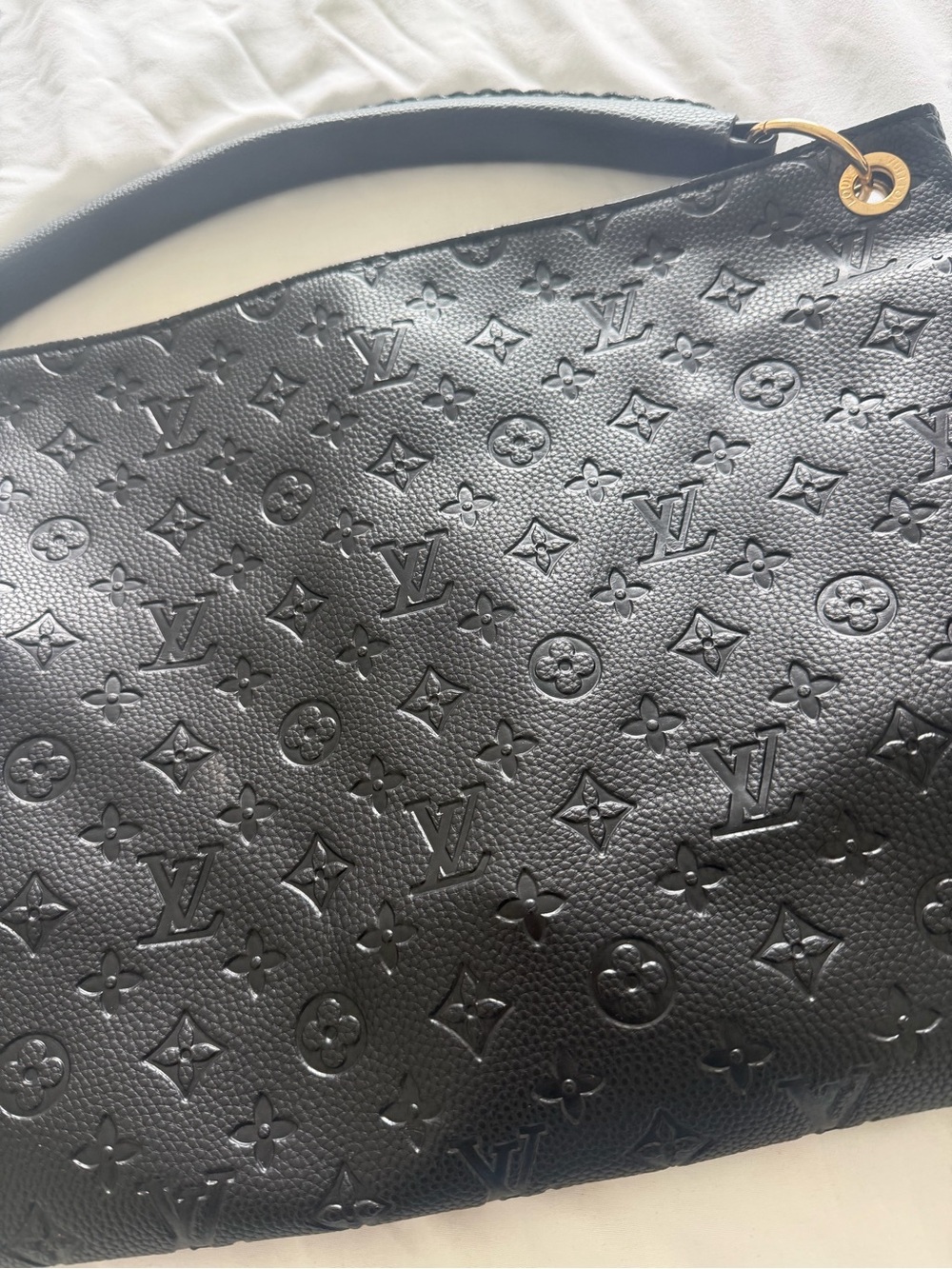 Black Embossed Monogram Shoulder Bag with Gold Hardware - Picture 3 of 6